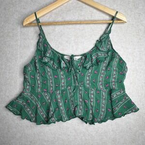 Intimately Free People Green Floral Print Ruffle Cami Top Women's Size Medium M
